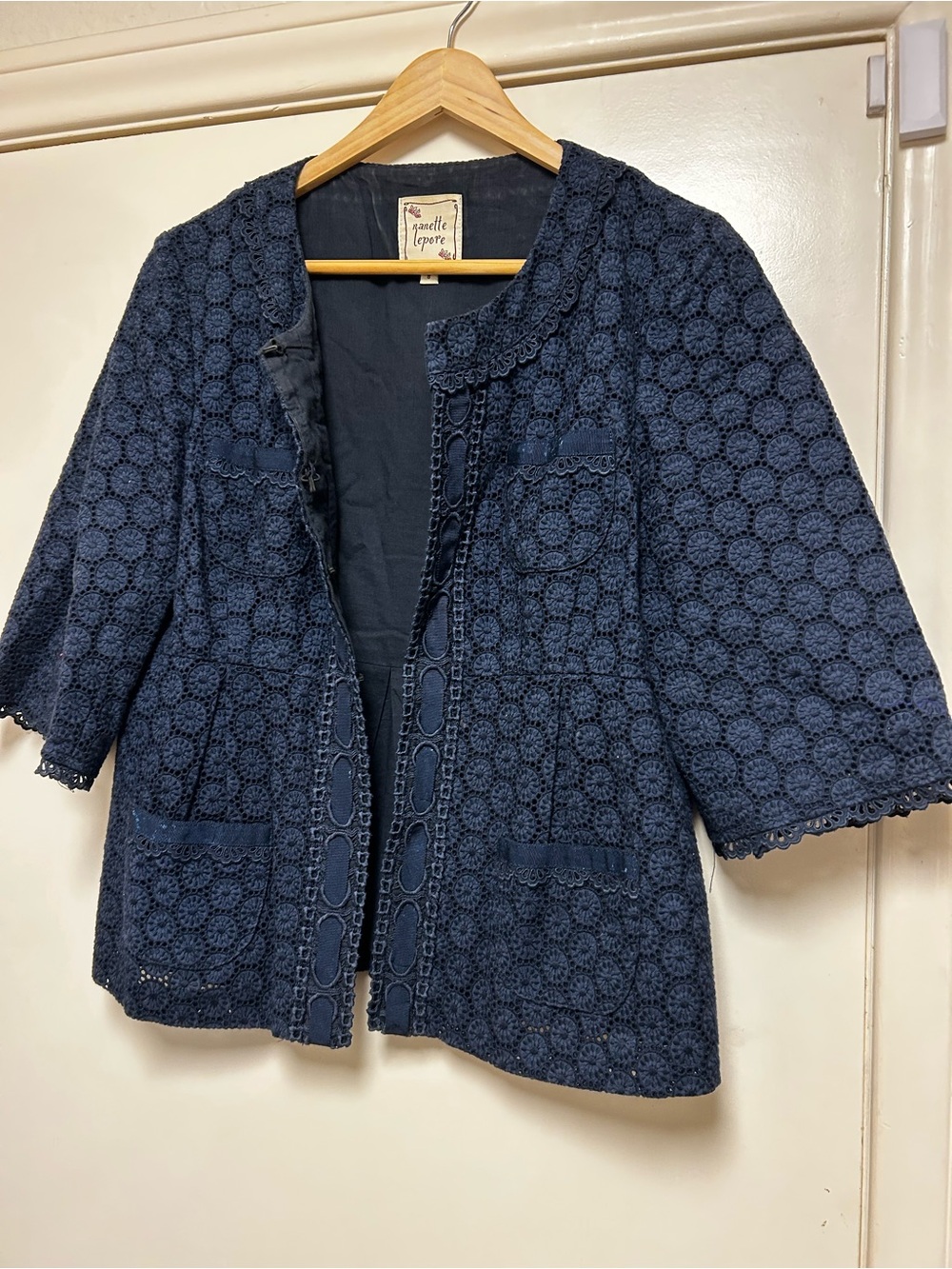 Nanette Lepore Navy Crochet Blazer Jacket